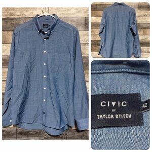 Taylor Stitch Civil Wool Blend Button Up Shirt Men’s 42 Blue Long Sleeve Stretch